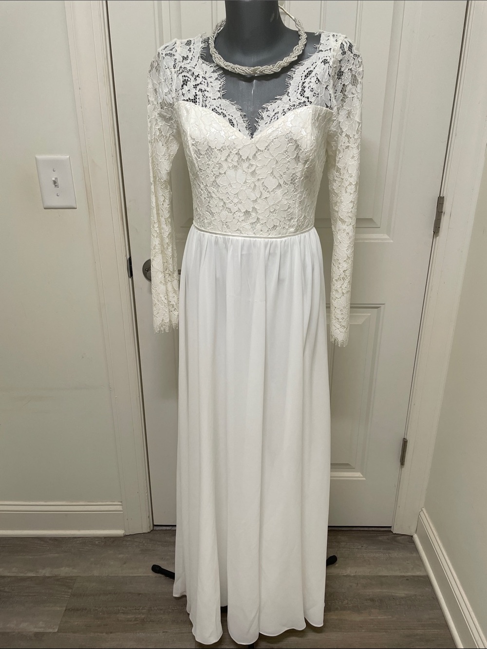 Lulu's White Lace Long-Sleeve Bridal Gown